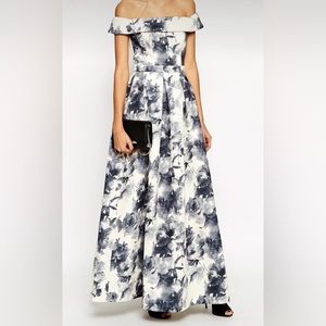 Premium Bardot Dress (off shoulder) In Floral Print from ASOS